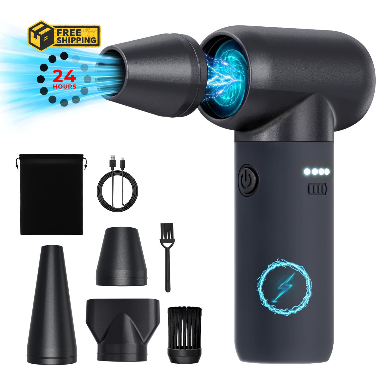 Compressed Air Duster,180000RPM Electric Duster Blower,Cordless Black