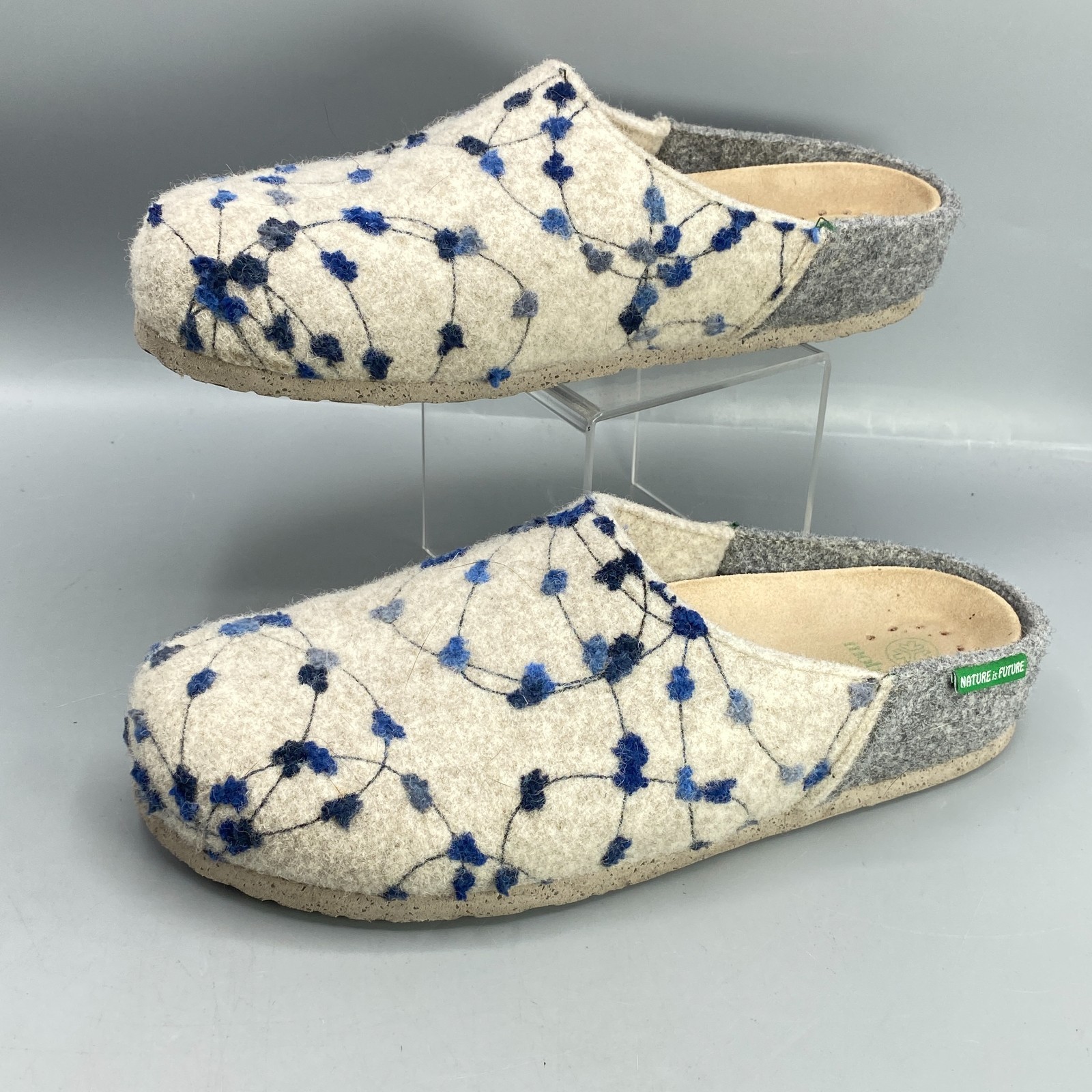 Mephisto Mobils Nature Is Future Wool Clogs Womens 9.5 Tan Gray Floral Slippers