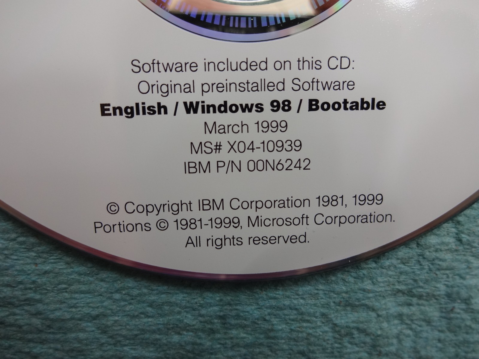 IBM ThinkPad 600E MT2645 Microsoft Windows 98 Recovery CD CDROM English Bootable