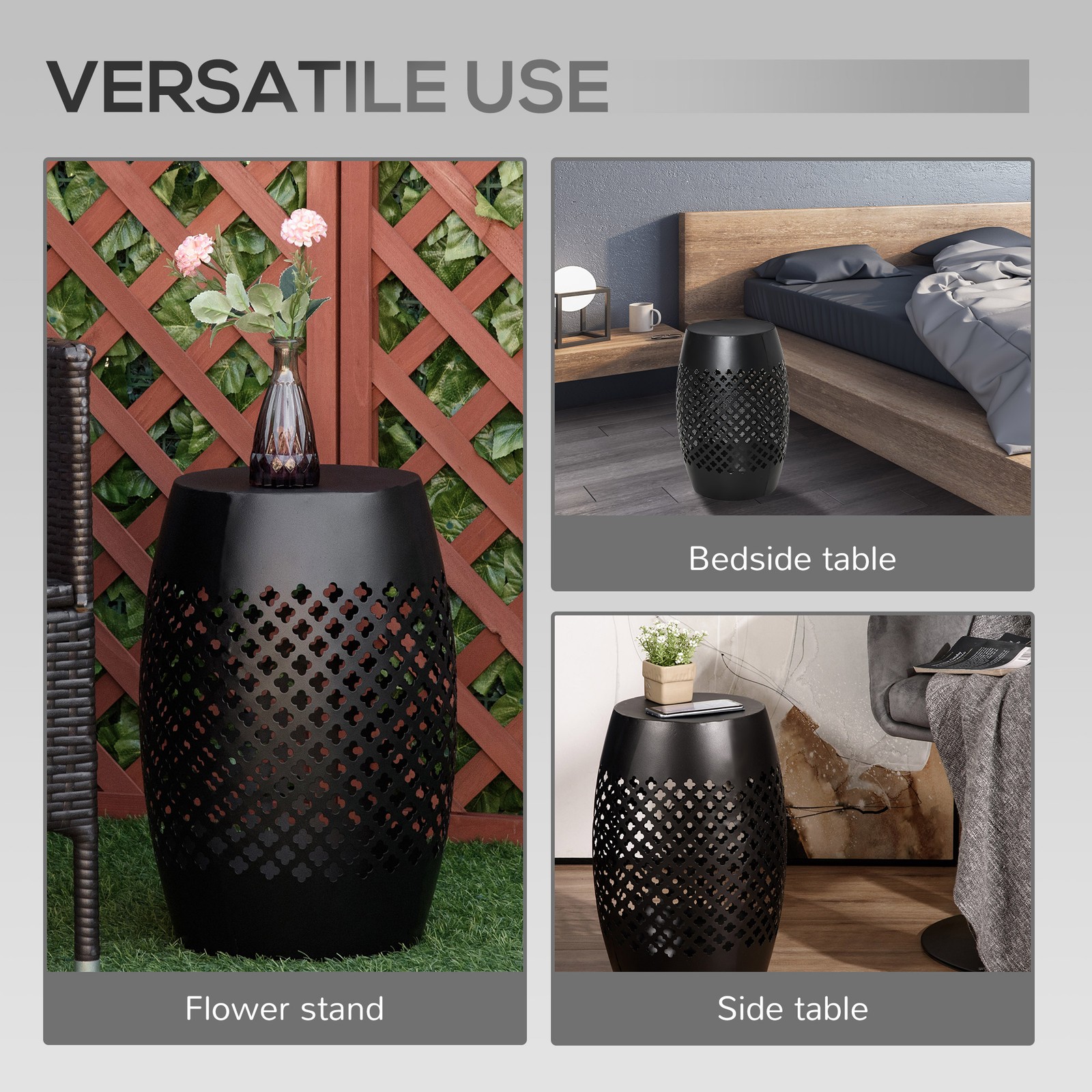 12" Outdoor Garden Accent Table, Black