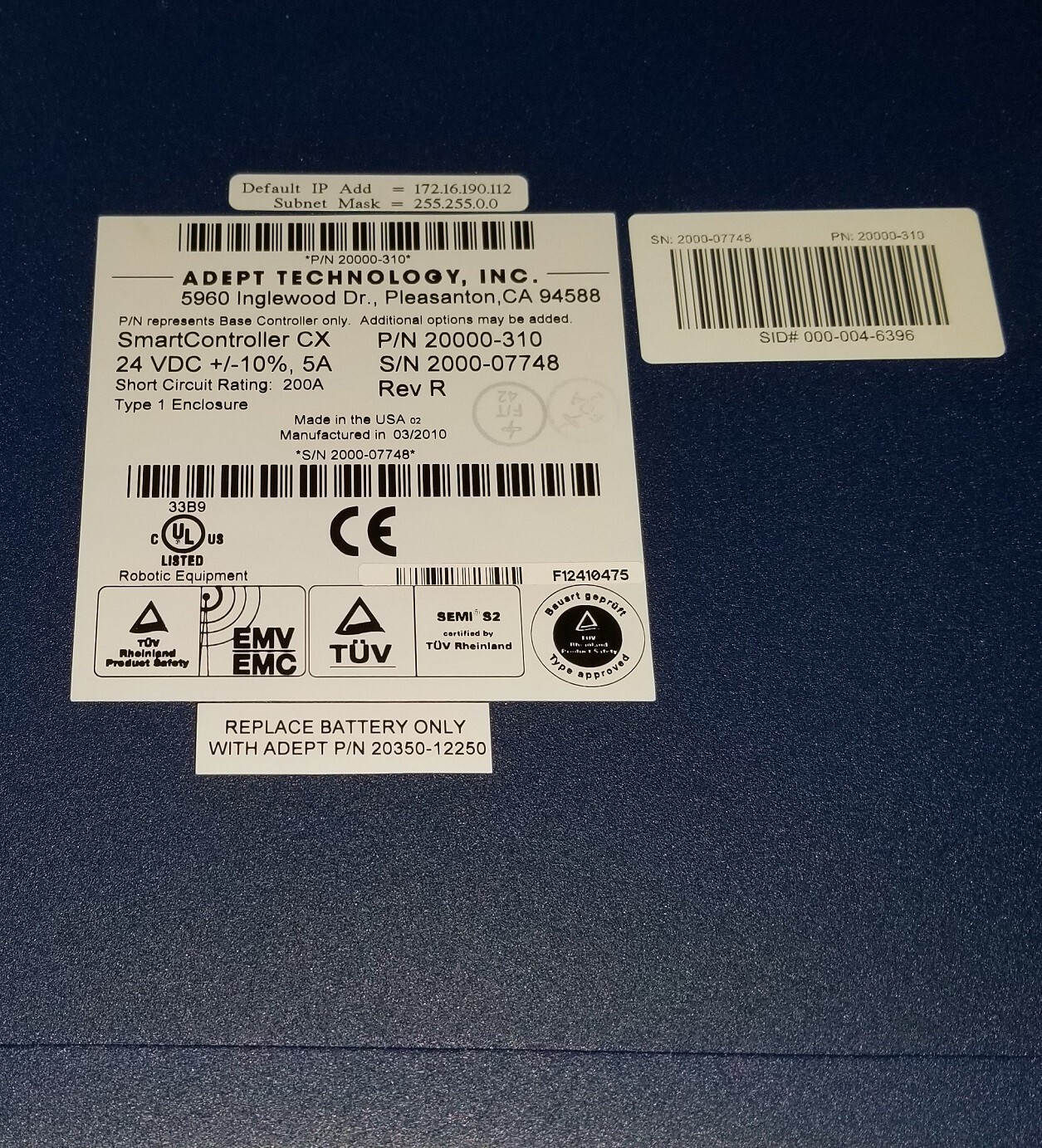 ADEPT OMRON QUATTRO PARALLEL ROBOT S650H 07136-100 SMART CONTROLLER CX 128MB