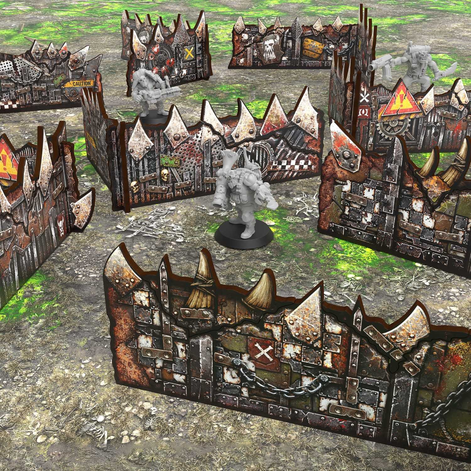 Green Stuff World Matched Play Pre-painted Ork Low Walls (Pack x8) - Wargaming