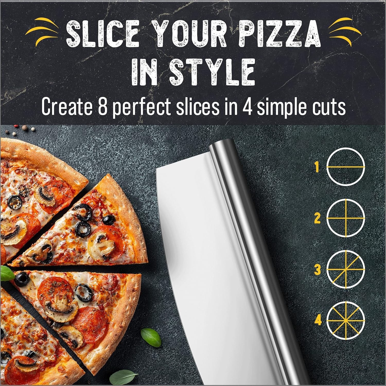 Multipurpose 14” Pizza Cutter Rocker - Includes Sheath & Machine Washable Design