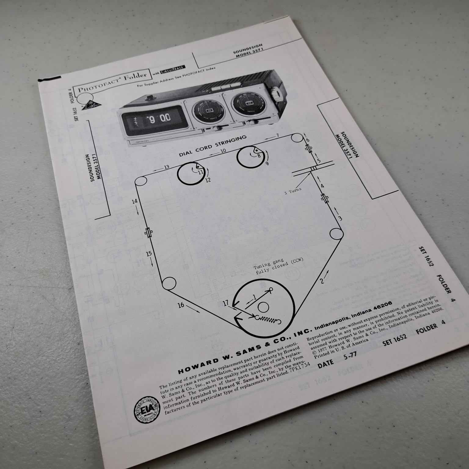 SOUNDMISION Manual 3571 Clock Radio 1977 Photofact Illustrated Paper