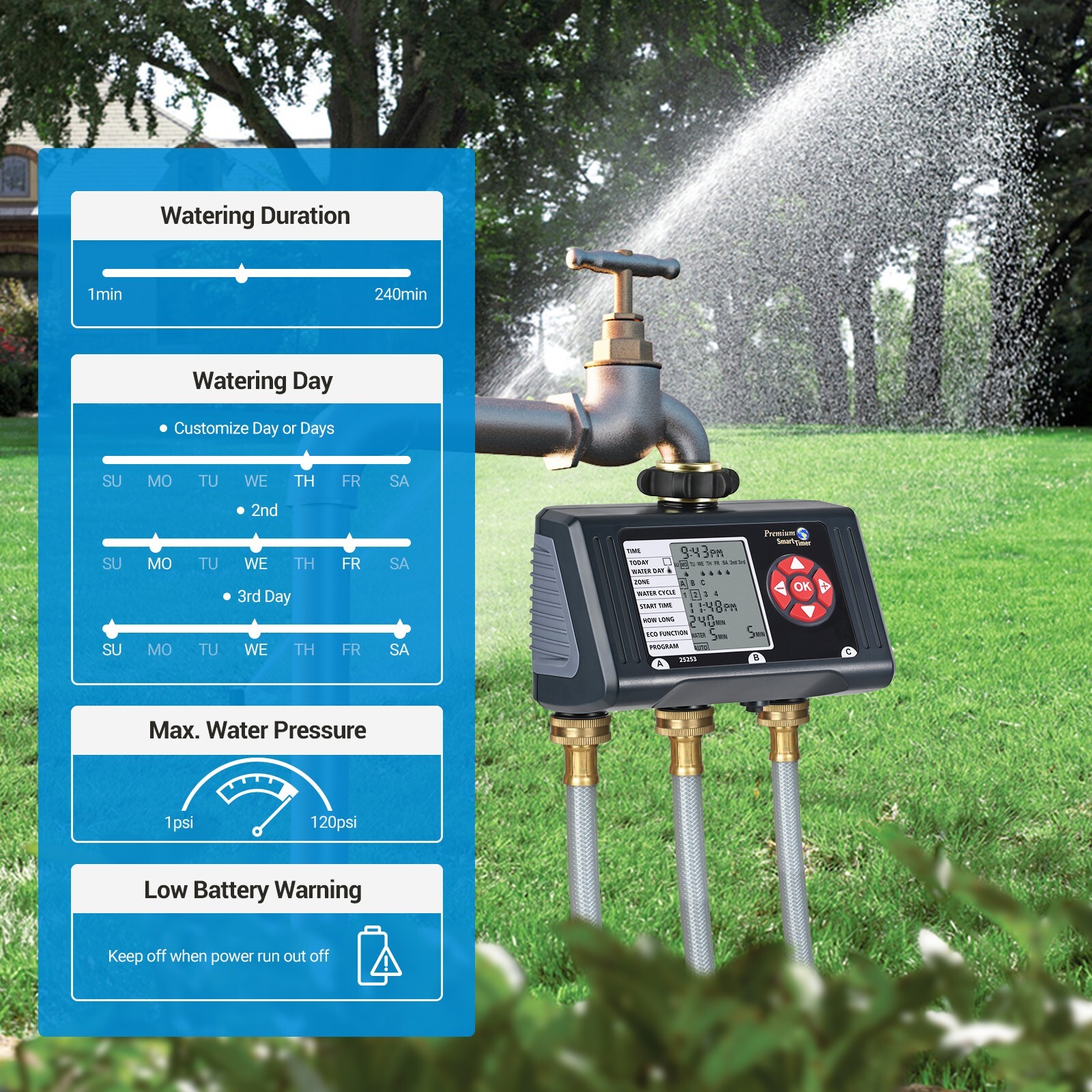 DEWENWILS Sprinkler Timer 3 Zone Water Timers for Hoses Programmable Hose Timer