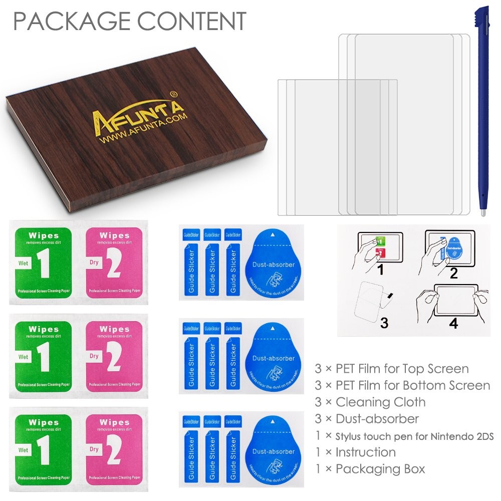 Screen Protector and Stylus Compatible 2DS, AFUNTA 3 Pack (6 2DS_cover+stylus