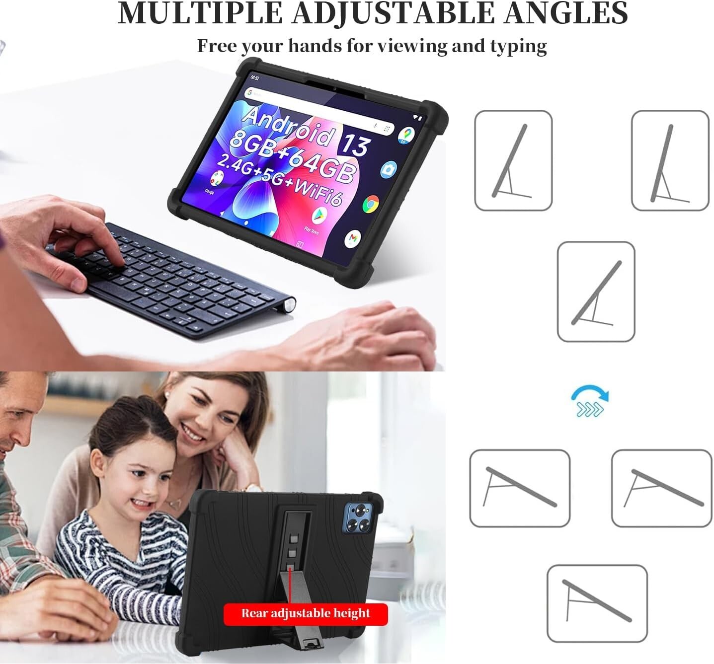 Protective Case for 10.1 inch Android Tablet Cover Silicone w/ Multi-Angle Stand
