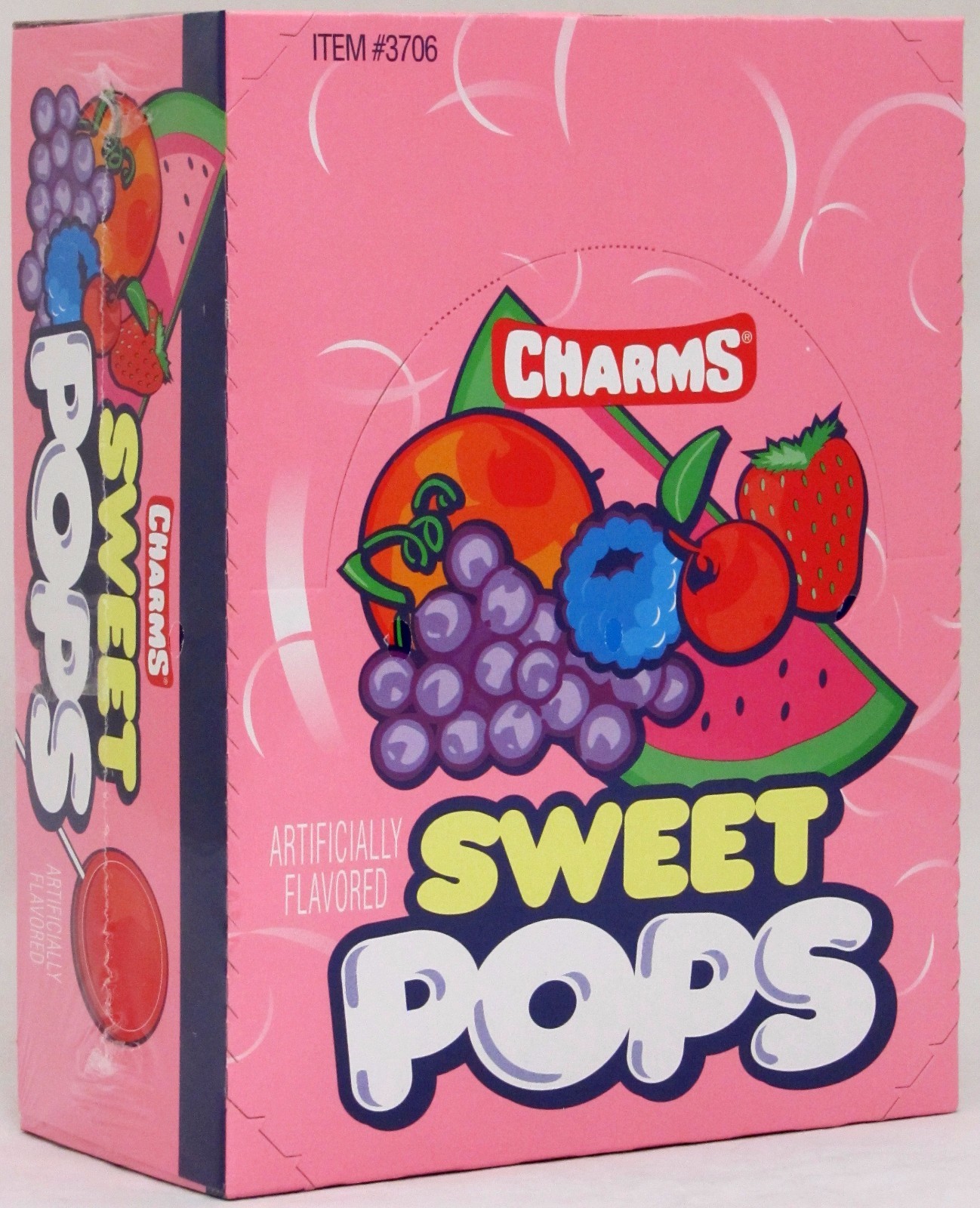 Charms Sweet Pops Suckers 48 Count Box Candy Flat Pop Lollipops Bulk Candies