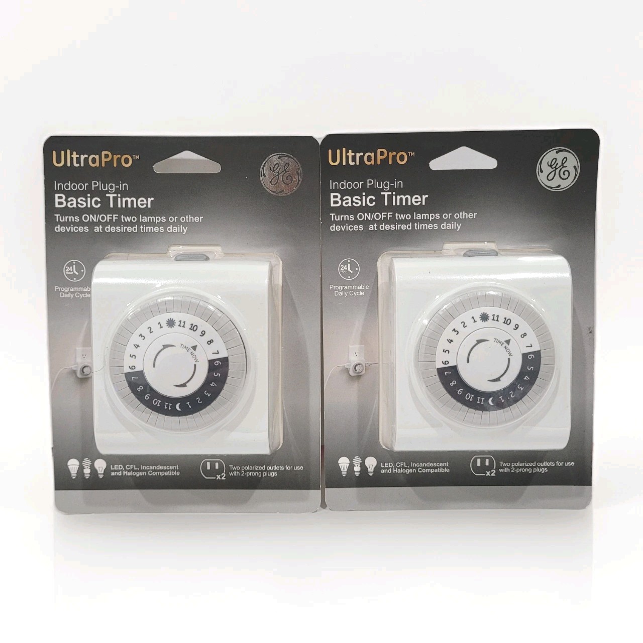 2pk GE Ultrapro Indoor Plug-in Basic Timer Lighting Control Switch Brand New!