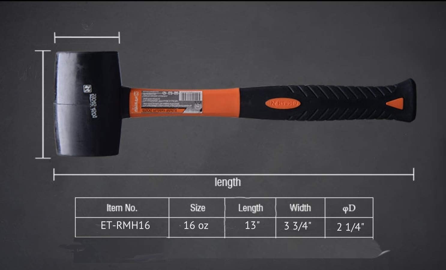 Edward Tools Rubber Mallet Hammer 16 oz - Durable Eco-friendly Black