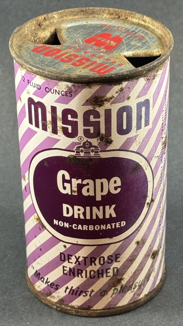Mission Grape Drink Non-Carbonated 12 Oz EMPTY Flat Top Soda Can w/Vanity Lid