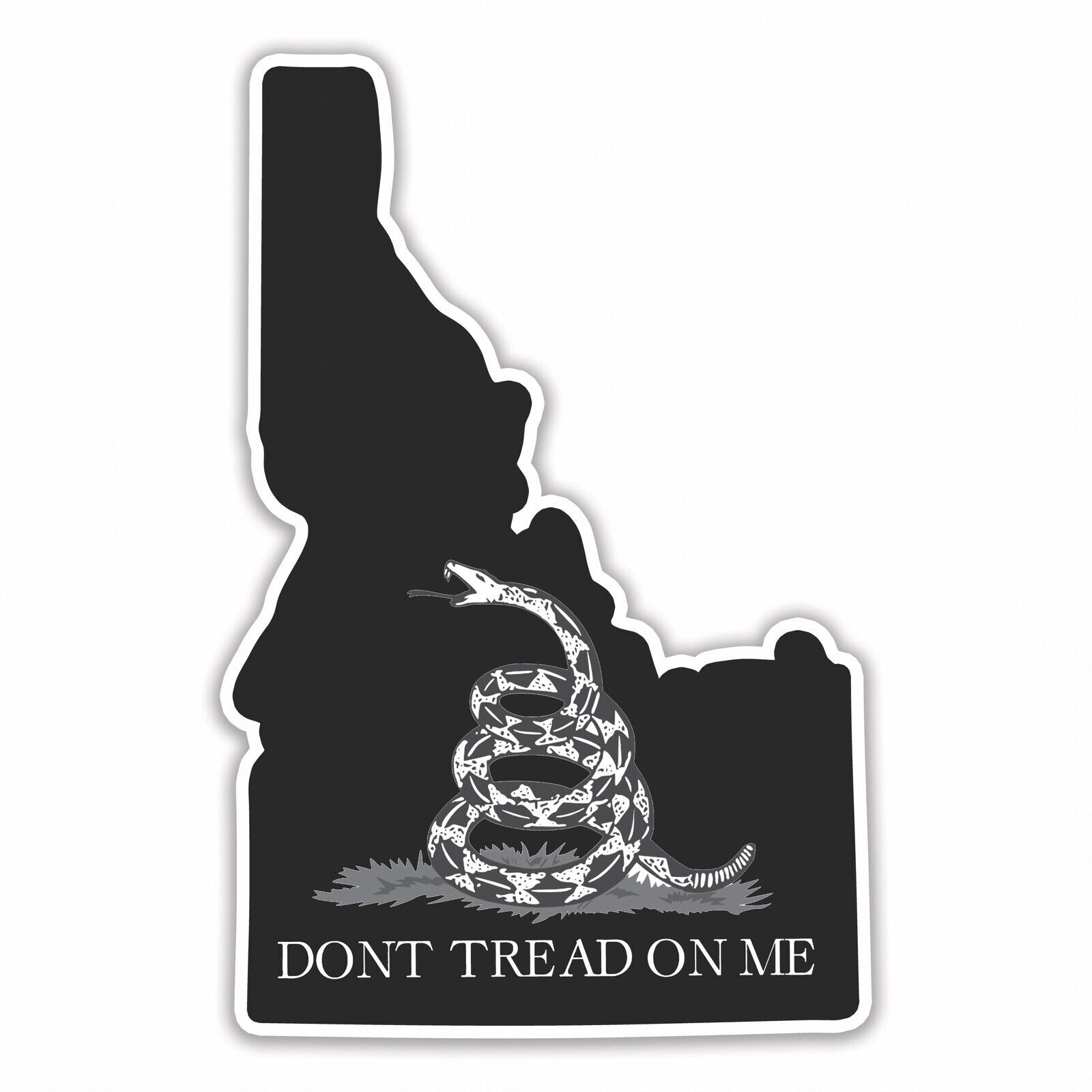 Black Idaho State Shaped Gadsden Flag Sticker Decal