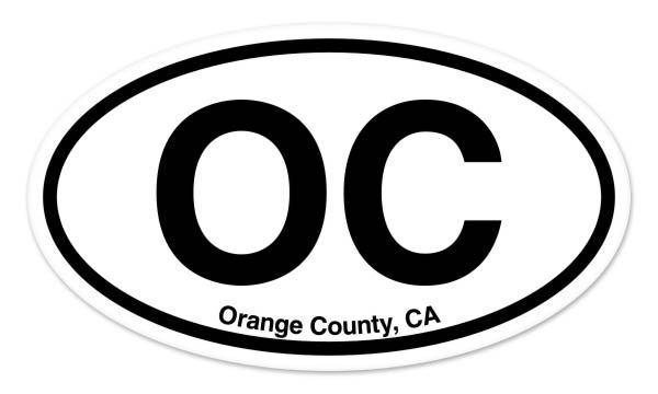 OC Orange County California Oval car window bumper sticker decal 5" x 3"