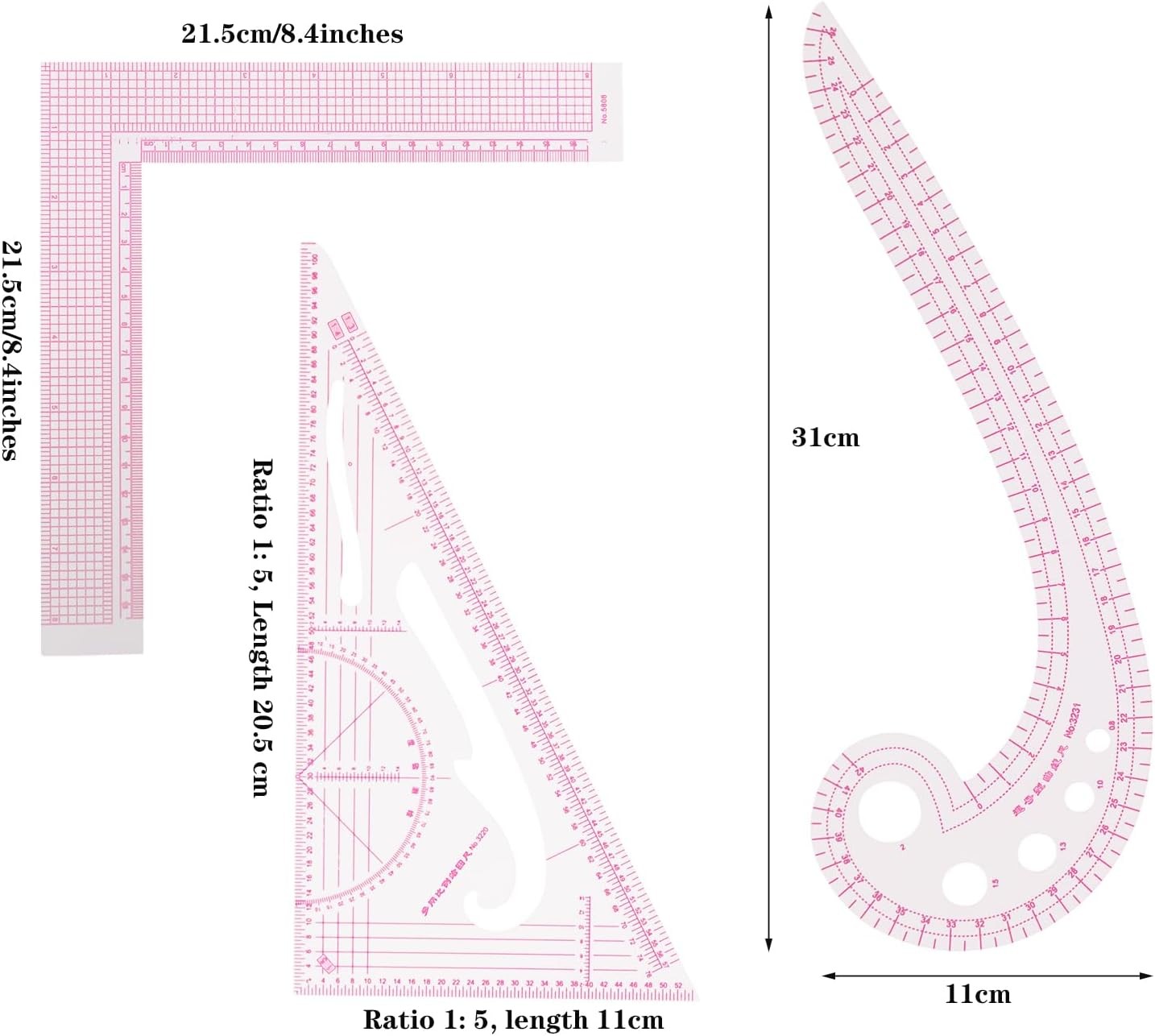 Pattern Making Ruler Acrylic French Curve Sewing Set 3pcs