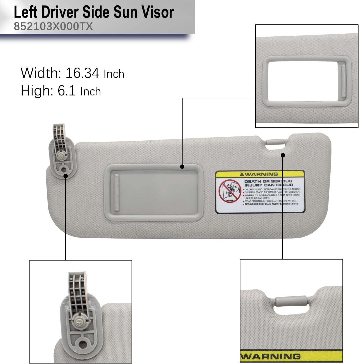 Sun Visor Makeup Mirror Left Grey Driver side Side For Hyundai Elantra MD 11-16