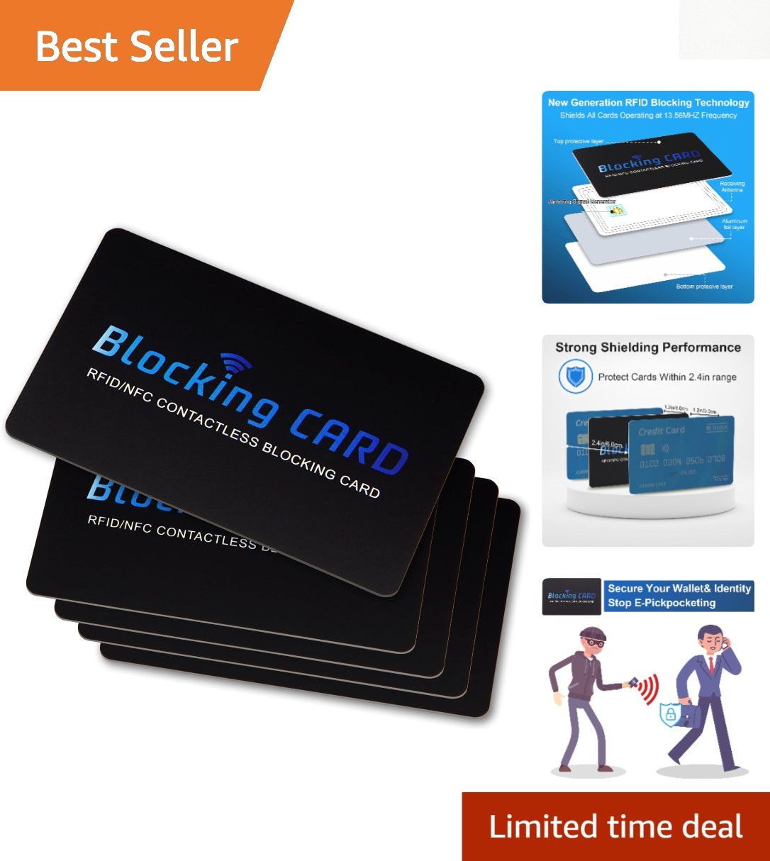 5 Pack RFID Blocking Card NFC Blocker Credit Card Passport Protector Wallet