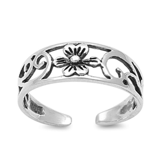 Adjustable Single Flower Toe Rings Genuine Sterling Silver 925