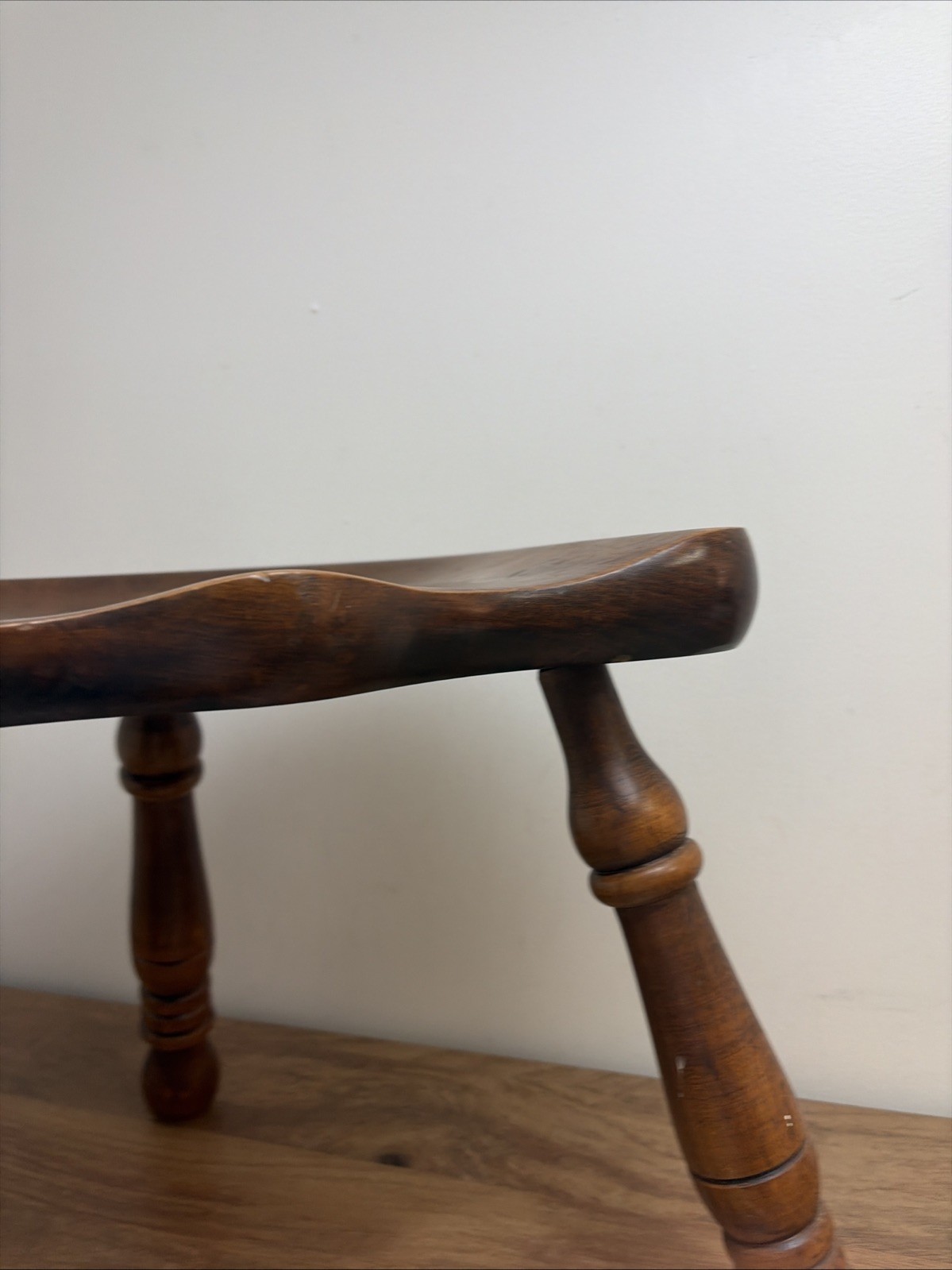 Vintage 3 Leg Maple Milking Stool #R82A Solid Wood Butt Or Saddle Seat Stool