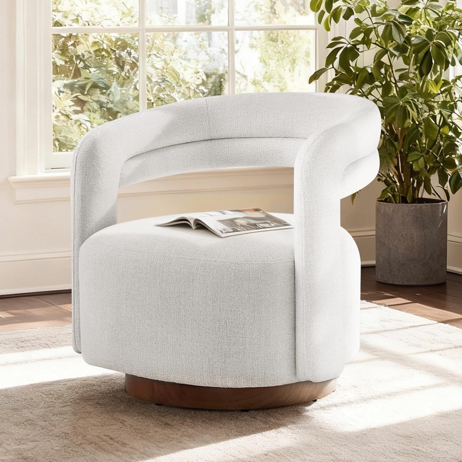 Swivel Accent Chair Upholstered Barrel Chair W/ Open Back Design Modern Arm