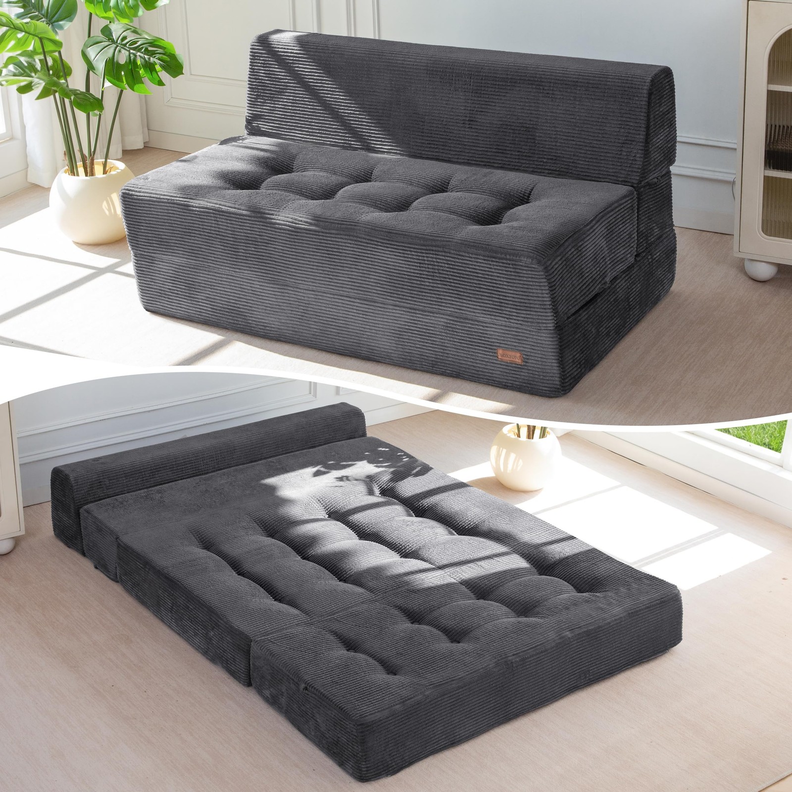 8" Folding Sofa Bed, Convertible Sleeper Sofa Lounger Foldable Mattress, Wedg...