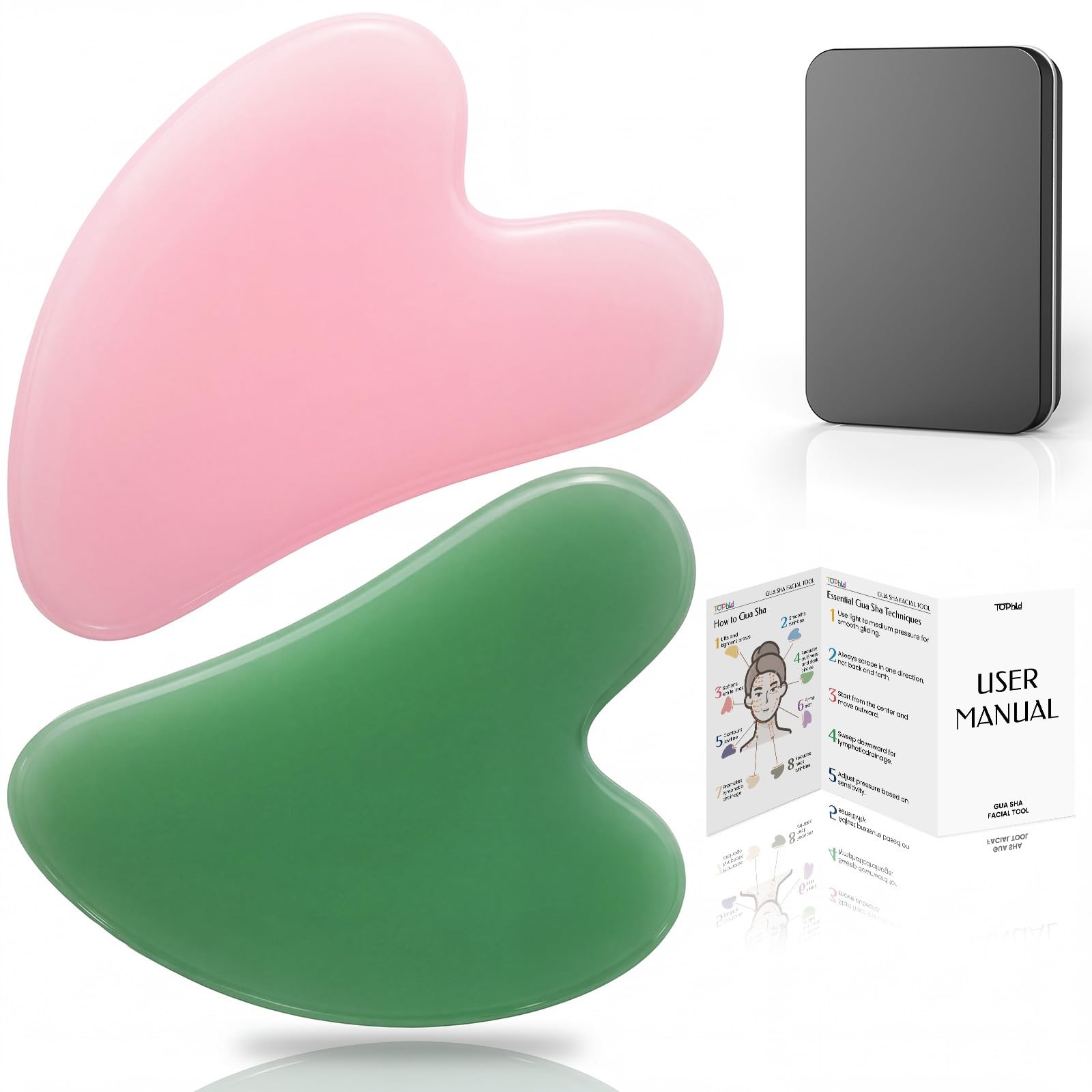 2PCS Gua Sha Facial Tools, Guasha Tool to Reduce 2pcs, Pink & Green