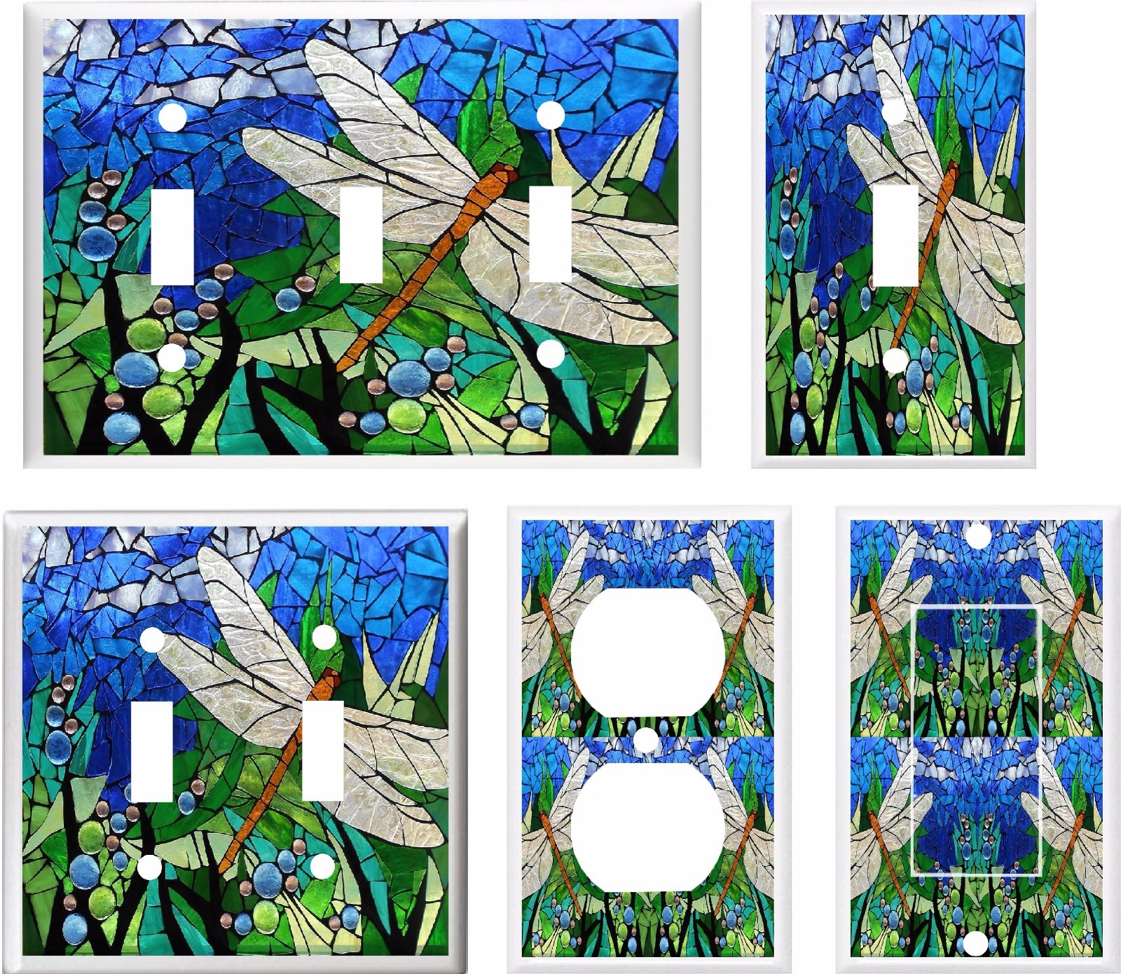 DRAGONFLY 3 STAINED GLASS INSPIRED LIGHT SWITCH COVER PLATE   U PICK PLATE SIZE