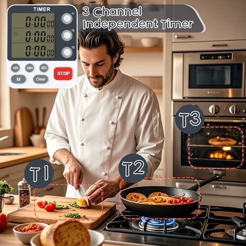 2Pcs Digital Dual Kitchen Timer,3-Channel Magnetic Countdown Stopwatch Timer