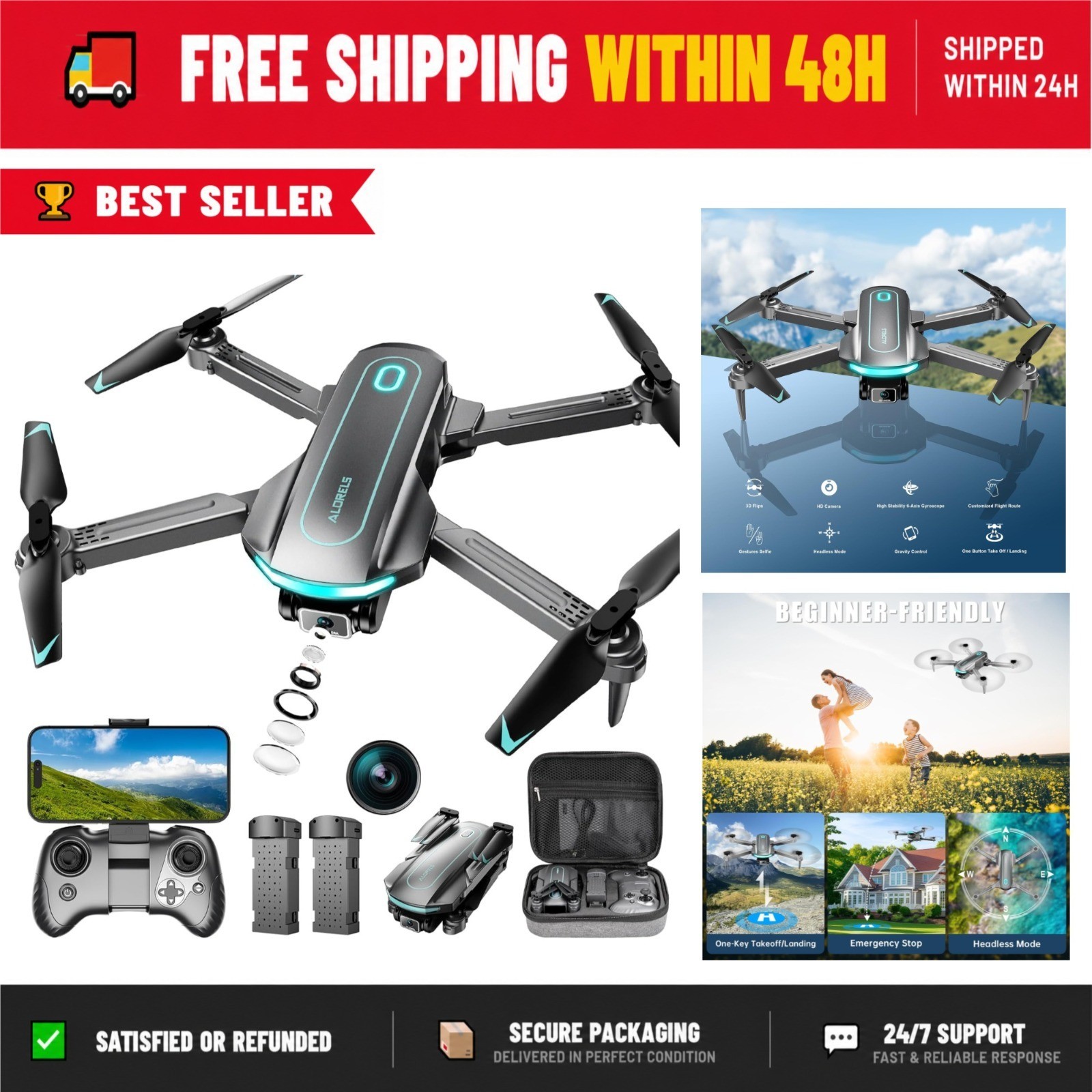 ALORELS Drone with 1080P HD Camera, Foldable Mini Drone for Kids & Adults