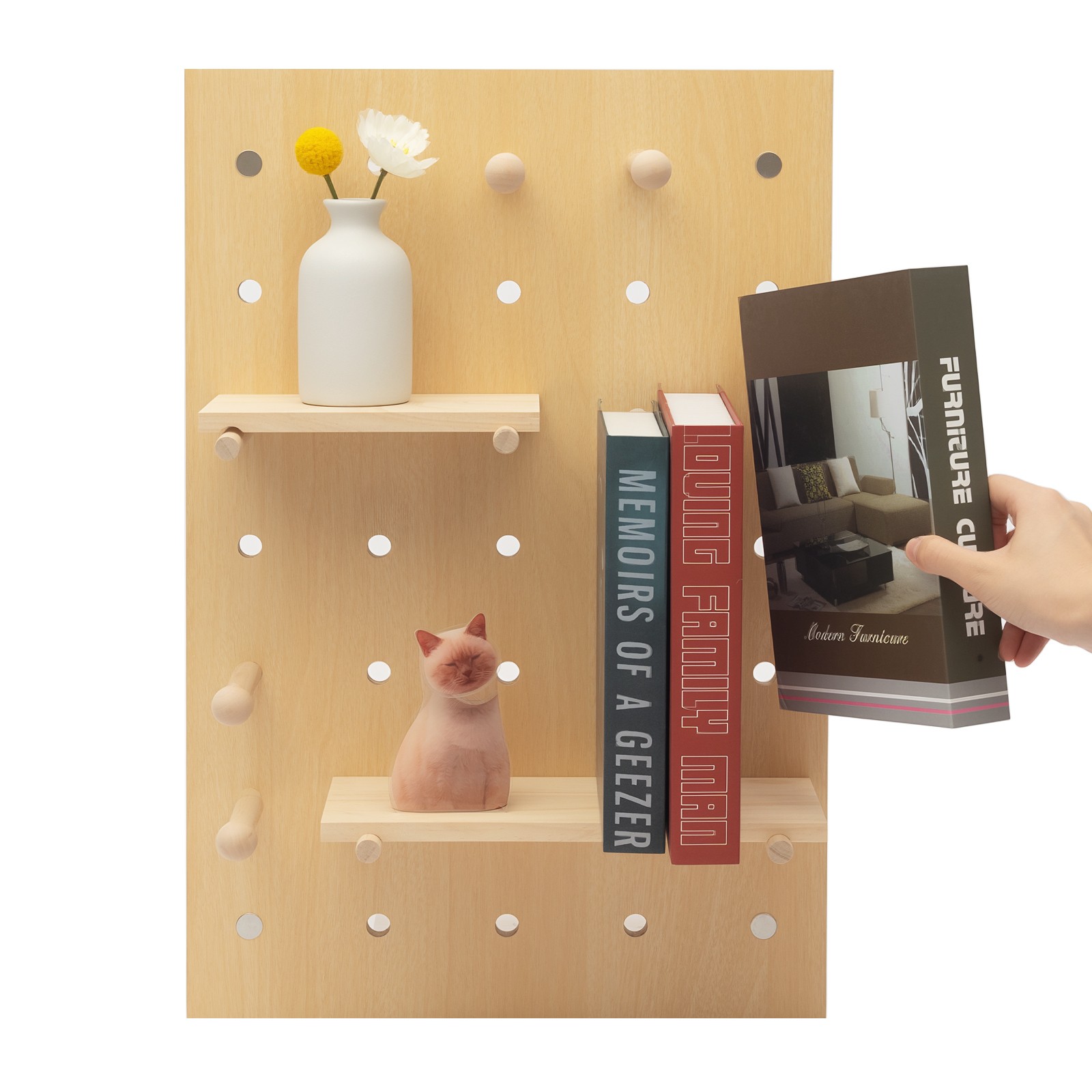 Natural Wood Colored Perforated Board Modular Display Wood Pegboard Combination