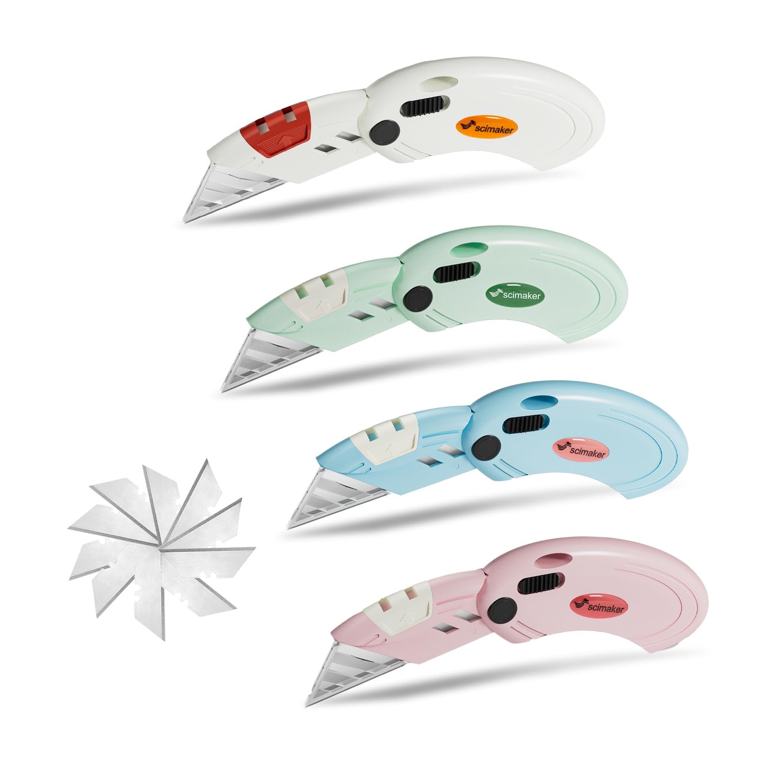 Folding Box Cutters Utility Knife Set Lightweight 4 - Piece Razor Knives Back...