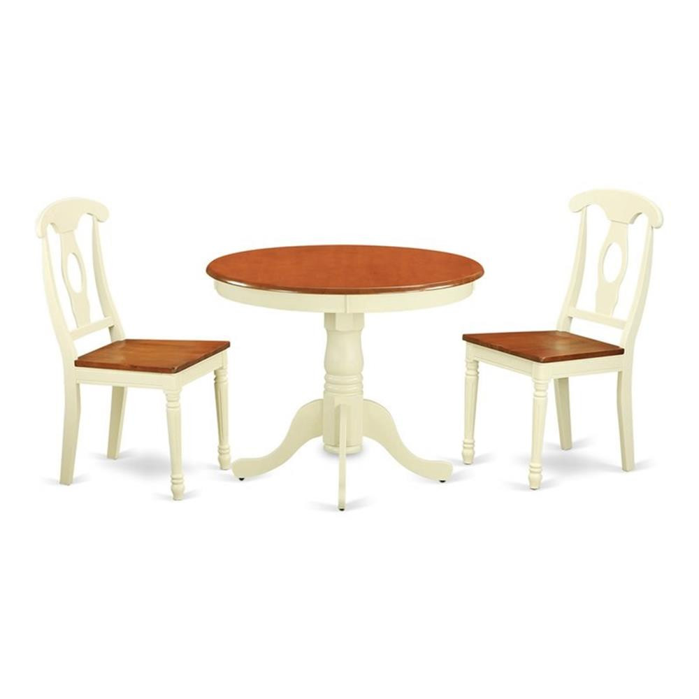 East West Furniture Antique 3-piece Traditional Wood Dining Set in Cream/Cherry
