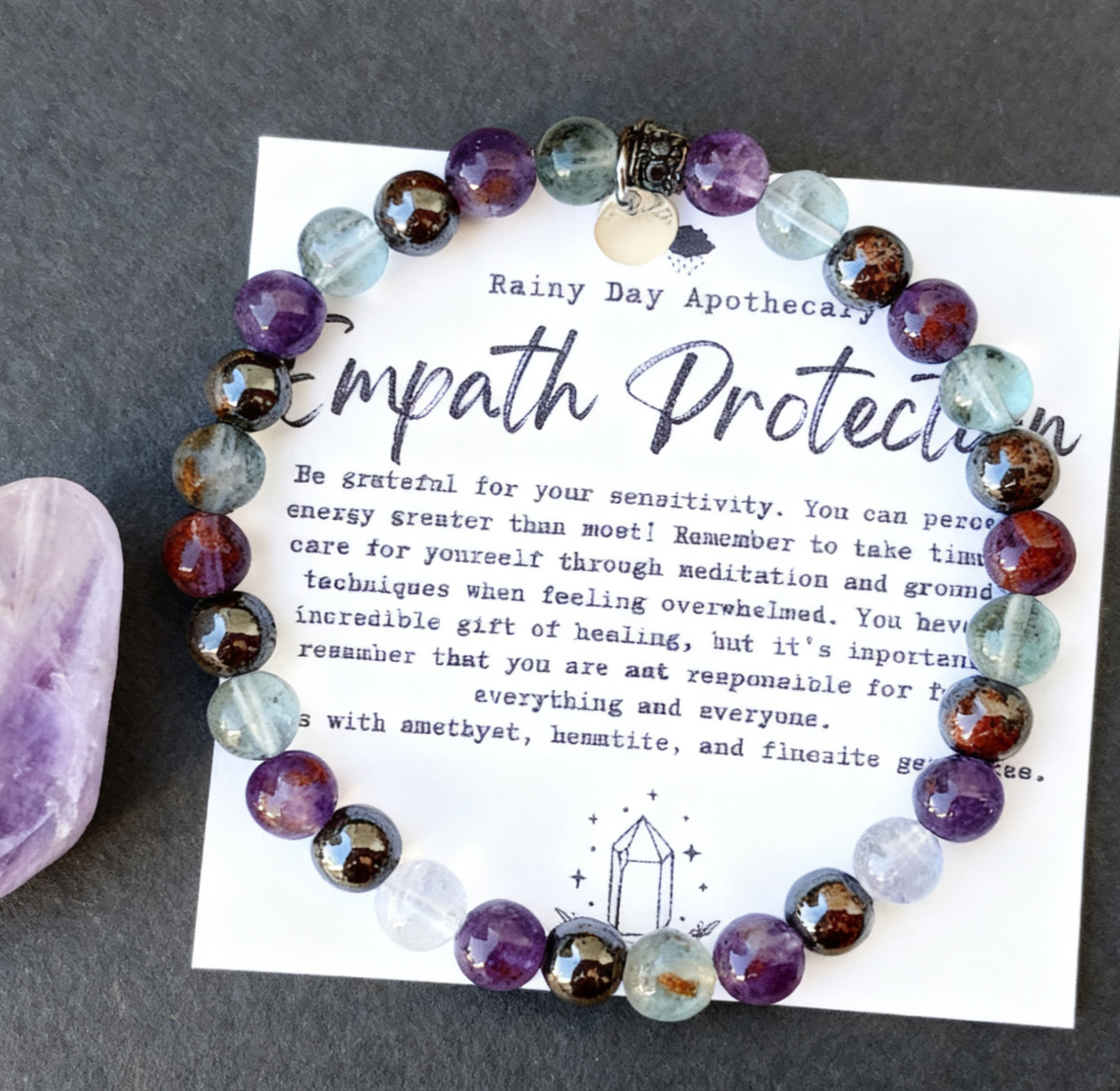 Empath Protection Amethyst Fluorite Hematite Healing Chakra Stretch Bracelet