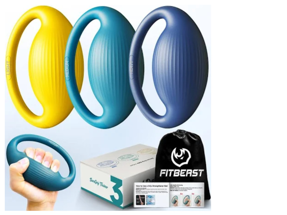 FITBEAST Grip Strength Trainer Hand/Finger Exerciser Stress Balls 3 Pack