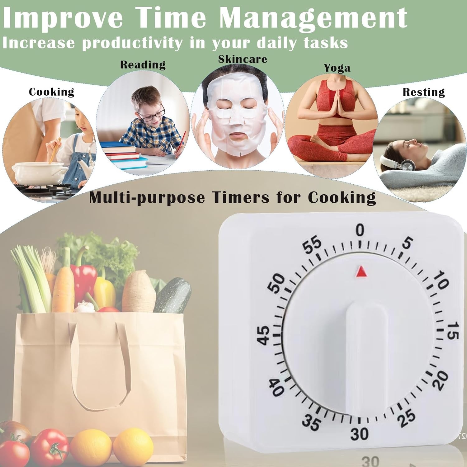 2× Square 60 Minute Mechanical Kitchen Timer Visual Kitchen Cooking Timer Clock
