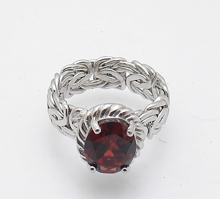 Red Garnet Gemstone Byzantine Ring Real Solid Sterling Silver Size 7 ~ 11 QVC