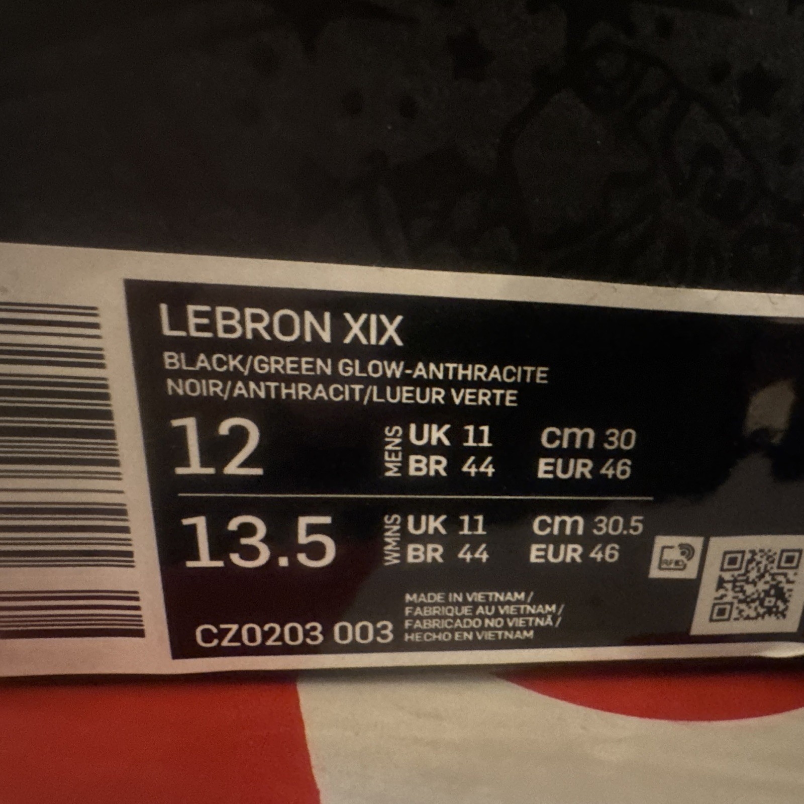 Nike LeBron 19 "Black Green Glow size 12