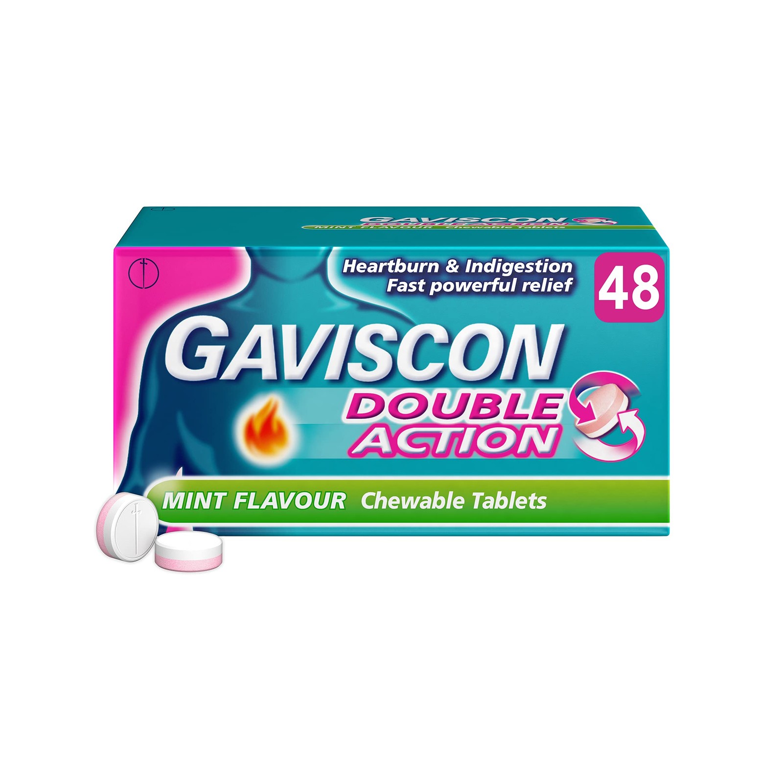Double Action Tablets, Mint Flavour, 48 Tablets, Indigestion and Heartburn Re...