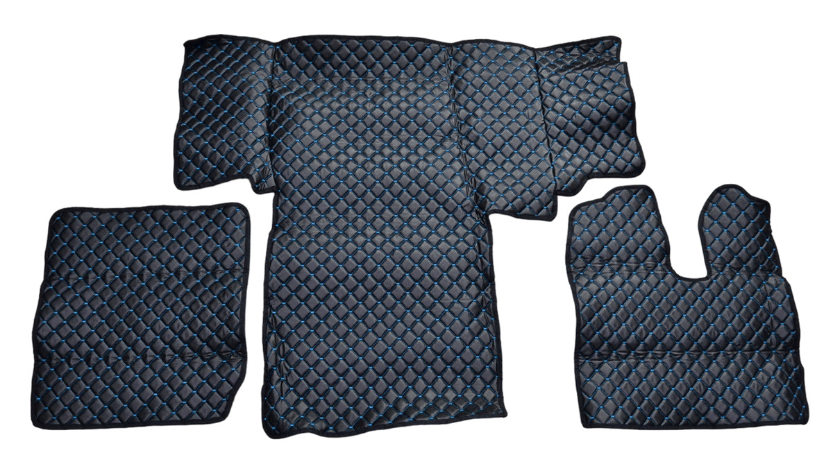 Black+Blue Eco Leather Floor Mats for MAN TGS 400 trucks RightHandDrive models