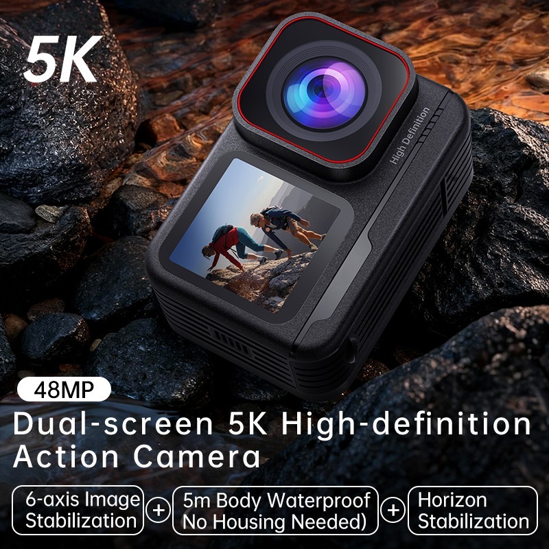 5k Action Camera Dual Screens 48MP HD Touch Anti-Shake Native Waterproof Ip68!!