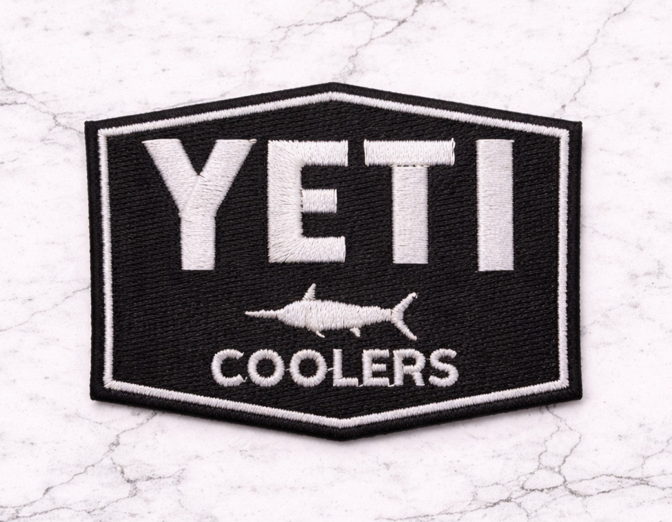 YETI COOLERS FISHING LOGO EMBROIDERED IRON OR SEW ON PATCH 3"X2.3" FREE SHIPPING