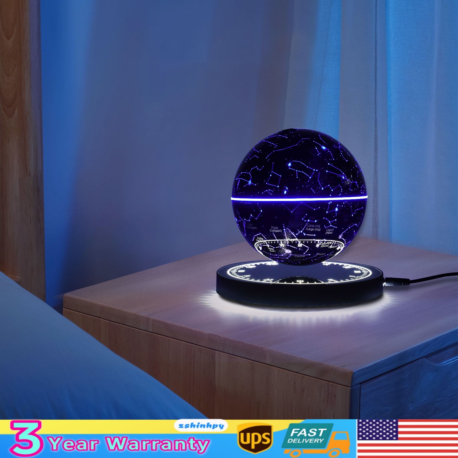 Illuminated Magnetic Levitating Globe w LED Floating Globe Auto-Rotating Globe