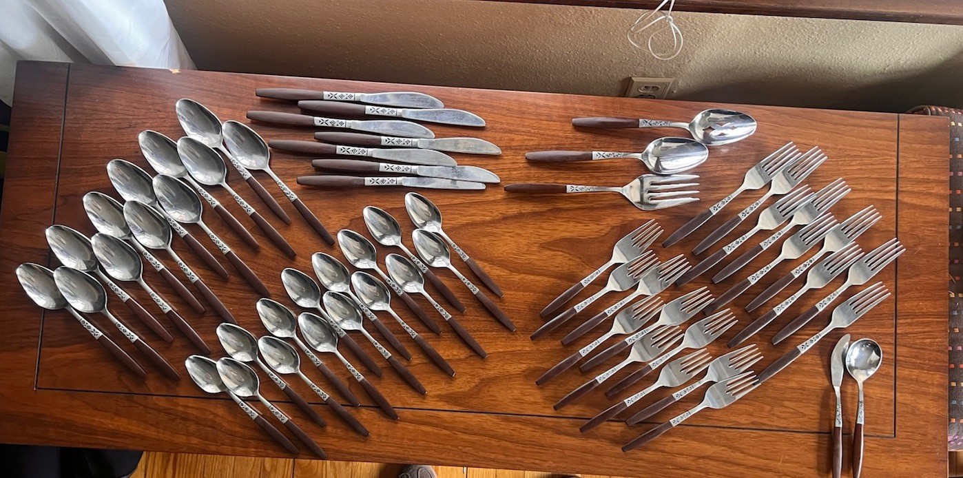 Huge Lot of MCM Wood-Handle Flatware ECKO Eterna EKS5 Japan 57 pieces