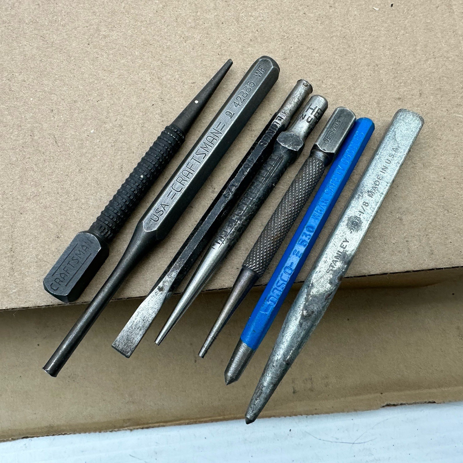 Vintage Pin Punch Chisel 7pc Lot Set All USA Craftsman Mayhew Stanley Billings