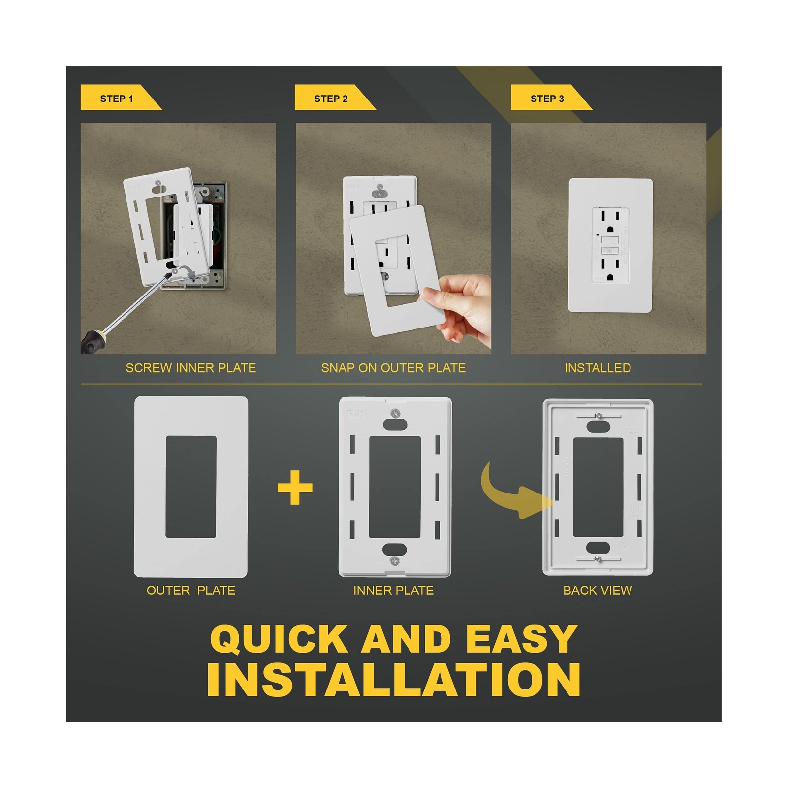 Faith White 1-Gang Screwless Wall Plate (1-pack) | Light Switch Plate or Wall...