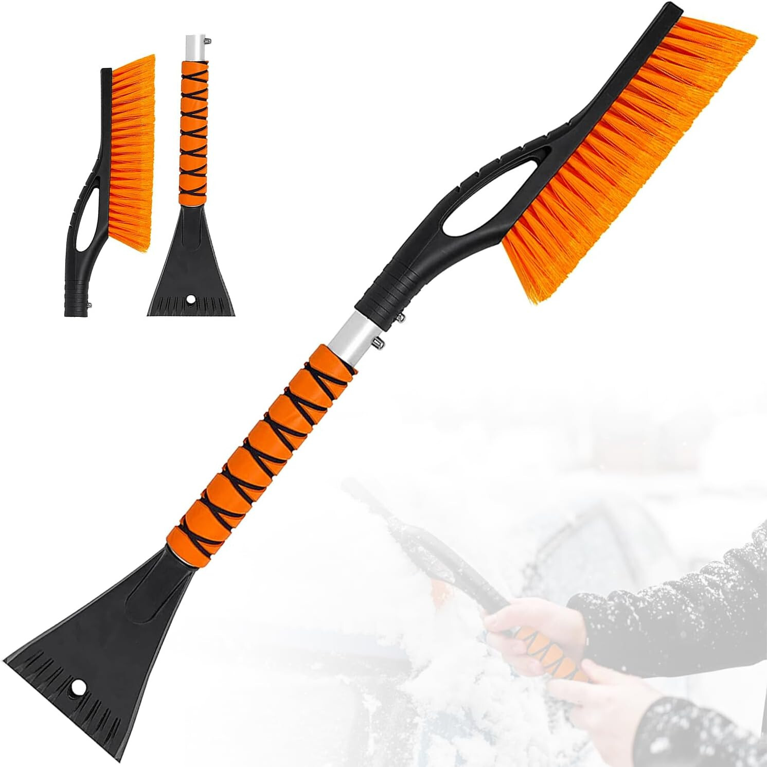 Snow Scraper-27" Brush-Comfortable Foam Grip-Detachable Ice Scraper-Cars Trucks