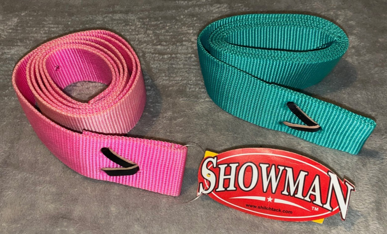 2 NEW SHOWMAN PINK & TEAL NYLON LATIGO TIE STRAPS