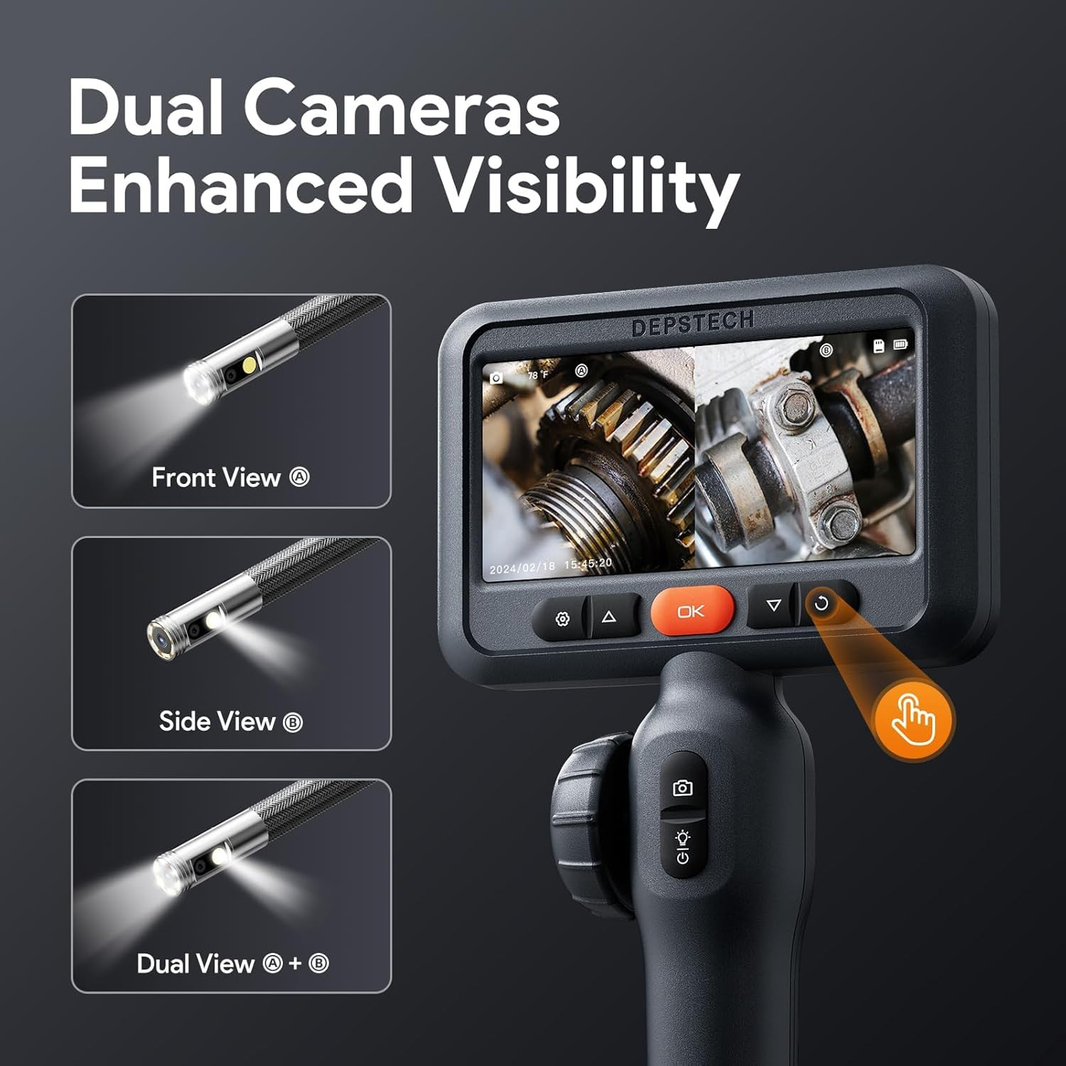 Dual Lens Endoscope with 4.5 Display for Precise Inspections
