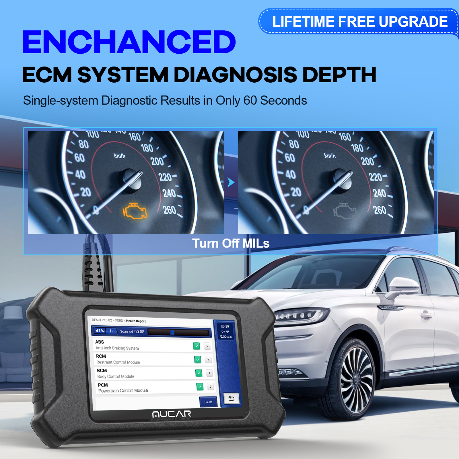 MUCAR OBD2 Scanner Engine Fault Diagnostic Tool Code Reader 28 Resets Service