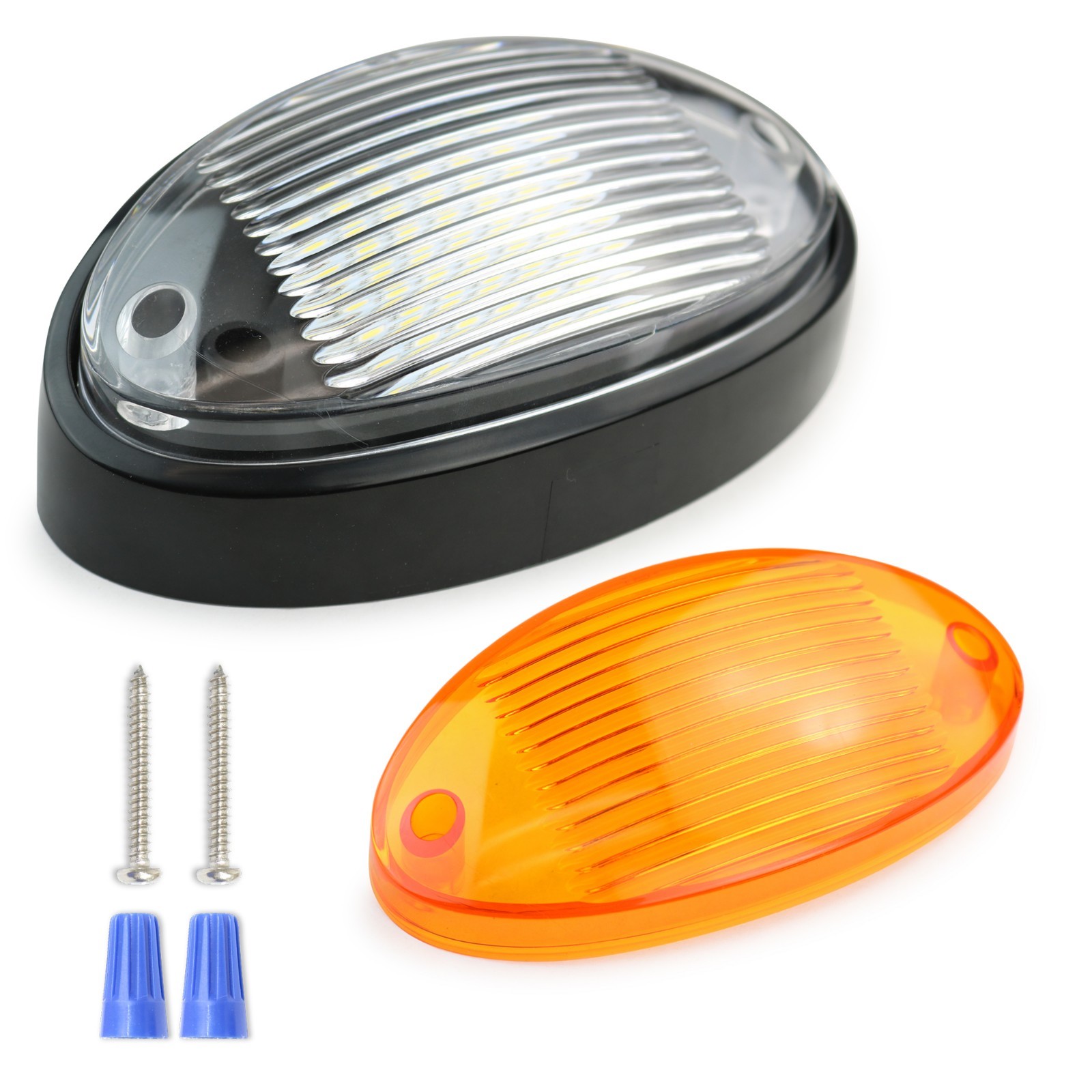 RV LED Porch Light Oval clear amber lens camper RV trailer Black exterior