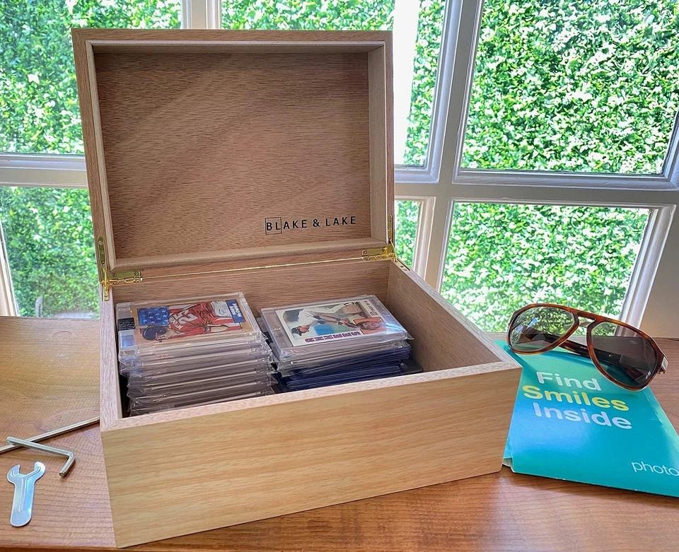 Blake & Lake Wooden Keepsake Box with Lid - Blonde Catchall Wood Storage Box -